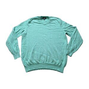 Club Room 2 Ply Cashmere Sweater Mens L Heathered Green LS V Neck Cottage Preppy